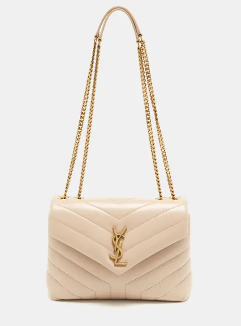Saint Laurent Loulou Small Beige Matelass&eacute; Leather Shoulder Bag