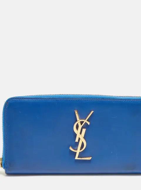 Saint Laurent Monogram Blue Leather Zip Around