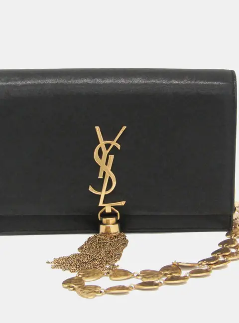 Yves Saint Laurent Small Kate Tassel Black Smooth Calfskin Leather Heart Chain Wallet Bag
