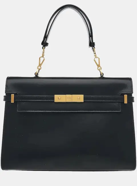 Saint Laurent Manhattan Medium Black Smooth Calfskin Leather Top Handle Bag