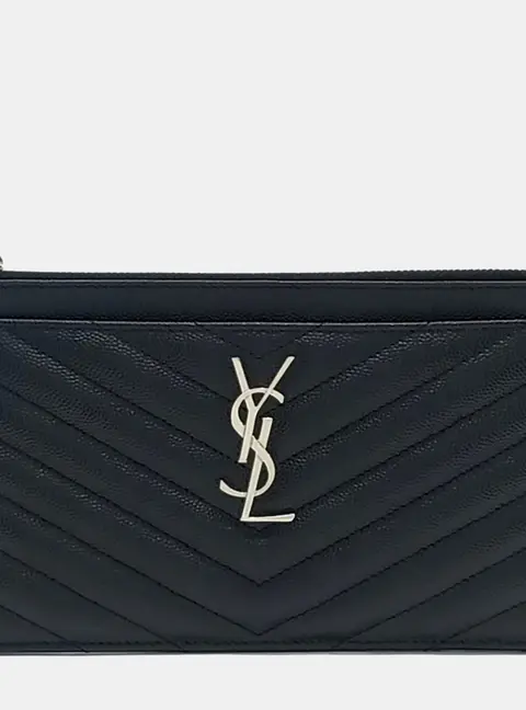 Saint Laurent Monogram Bill Pouch Black Grain de Poudre Embossed Leather Pouch Bag