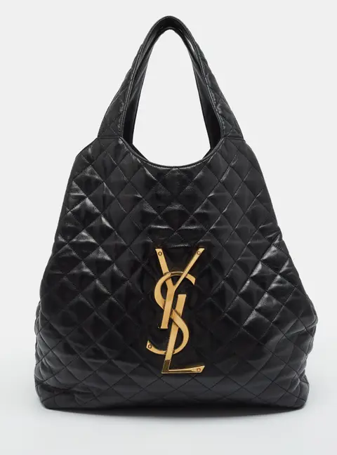Saint Laurent Icare Maxi Black Quilted Leather Shopping Tote