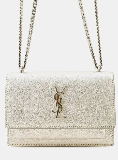 Saint Laurent Sunset Chain Wallet Champagne Gold Embossed Leather Crossbody Bag