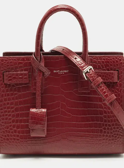 Saint Laurent Classic Sac De Jour Nano Red Croc Embossed Leather Tote