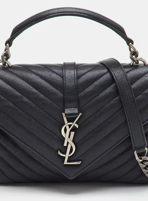 Saint Laurent College Medium Black Metalassé Leather Top Handle Bag