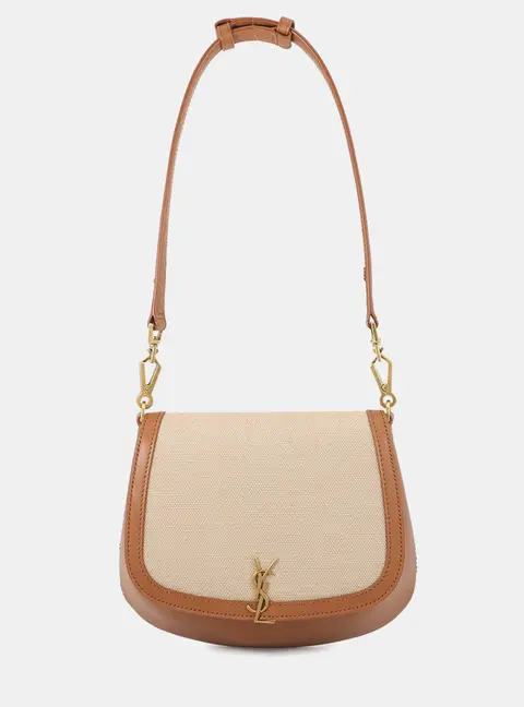 Saint Laurent Voltaire Mini Brown Beige Canvas Leather Shoulder Bag