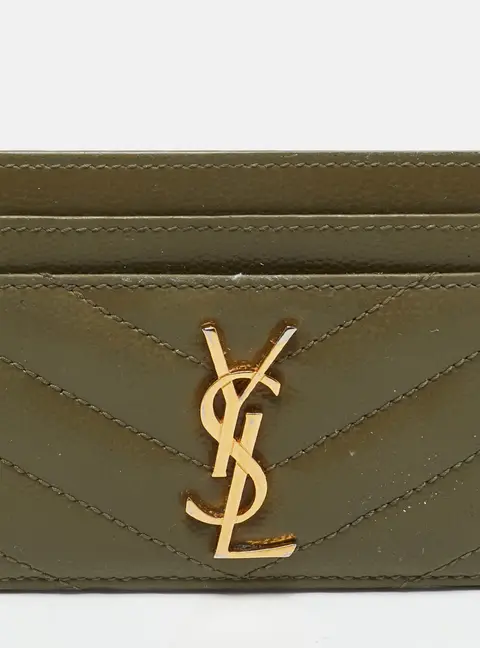 Saint Laurent Cassandre Green Matelass&eacute; Leather Card Holder