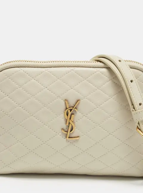 Saint Laurent Gaby Off White Leather Zippered Pouch Bag