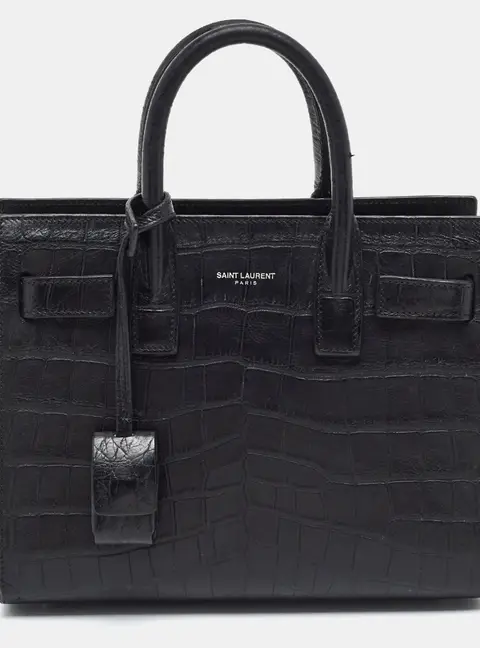 Saint Laurent Classic Sac De Jour Nano Black Croc Embossed Leather Tote