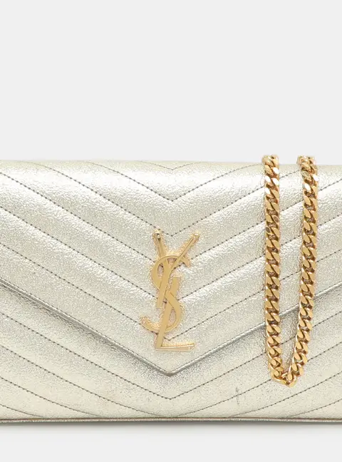 Saint Laurent Monogram Envelope Gold Matelasse Leather Wallet On Chain