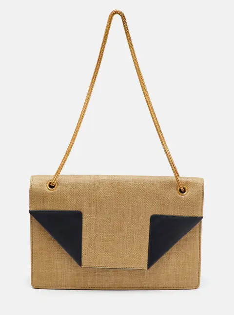 Saint Laurent Betty Beige/Black Raffia and Leather Flap Shoulder Bag