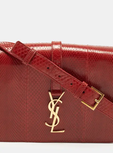 Saint Laurent Monogram Université Flap Red Leather and Snakeskin Bag