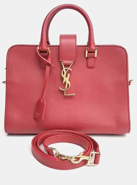 Saint Laurent Paris Red Leather Monogram Cabas Baby Bag (372087)