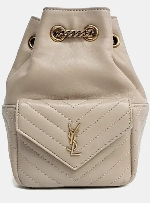 Saint Laurent Joe Mini Beige Leather Bucket Bag (701631)