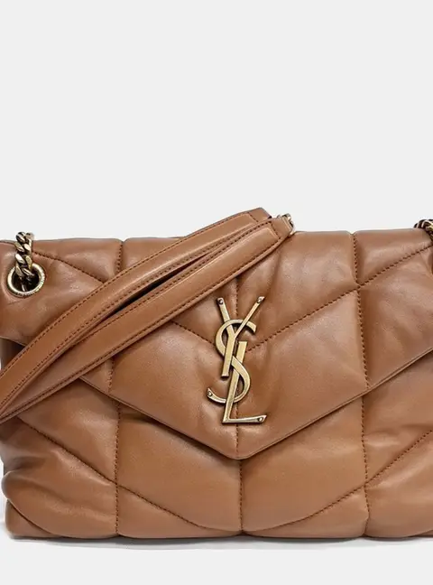 Saint Laurent Paris Lulu Puffer  Brown Leather Bag Small (577476)