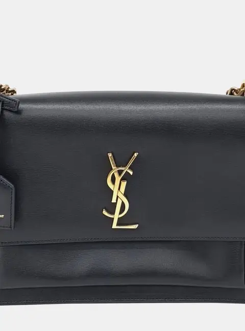 Saint Laurent Paris Black Leather Sunset Bag Large
