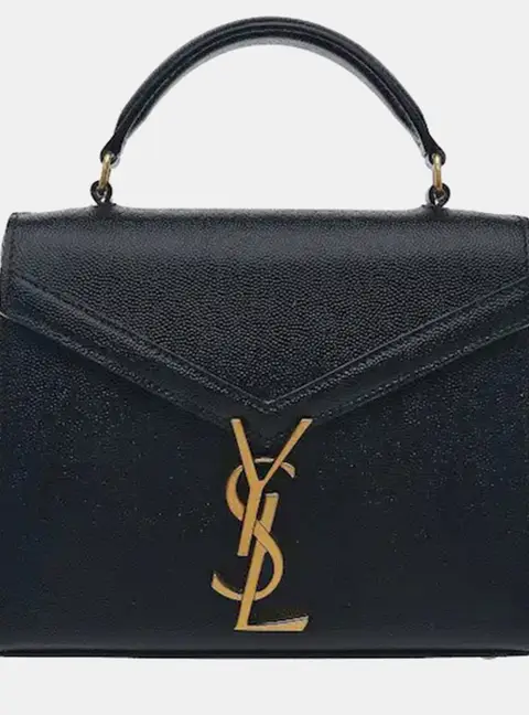 Saint Laurent Cassandra Mini Black Grain de Poudre Embossed Leather Top Handle Bag