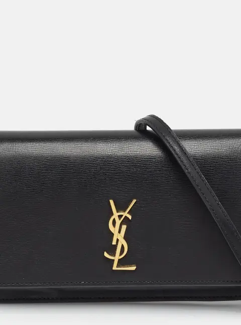 Saint Laurent Cassandre Phone Holder Black Leather Crossbody Bag