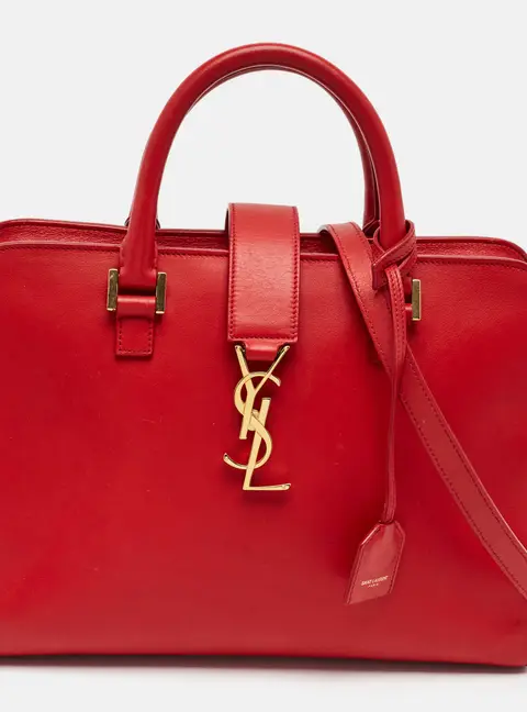 Saint Laurent Cabas Monogram Small Red Leather Top Handle Bag