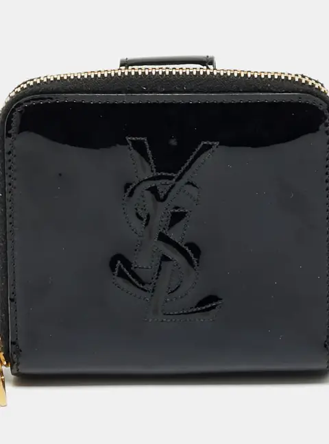 Saint Laurent Monogram Black Patent Leather Zip Coin Purse