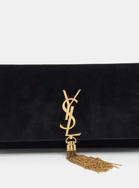 Saint Laurent Kate Tassel Black Suede Clutch