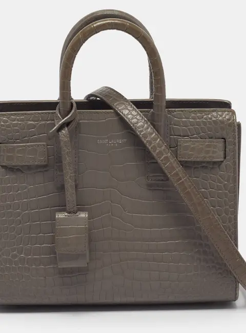 Saint Laurent Classic Sac De Jour Nano Grey Croc Embossed Leather Tote