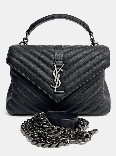 Saint Laurent Paris Black Leather Classic College Monogram Chain Bag