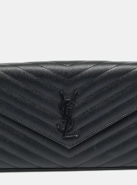 Saint Laurent Envelope Black Matelassé Leather Wallet On Chain