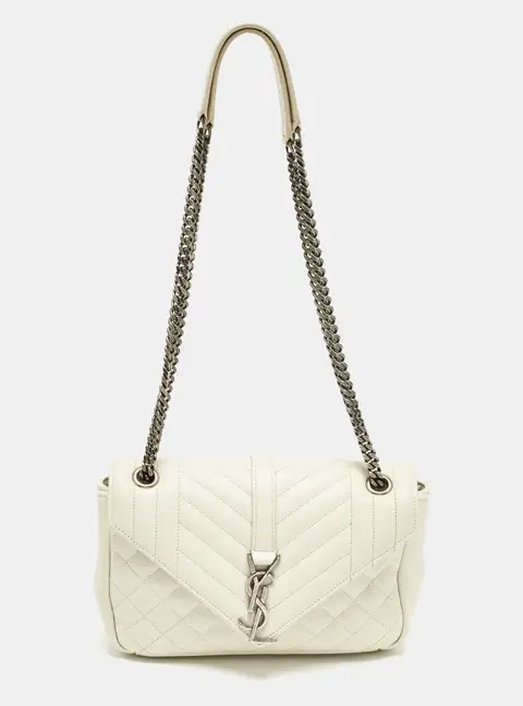 Saint Laurent College Medium White Matelassé Leather Bag