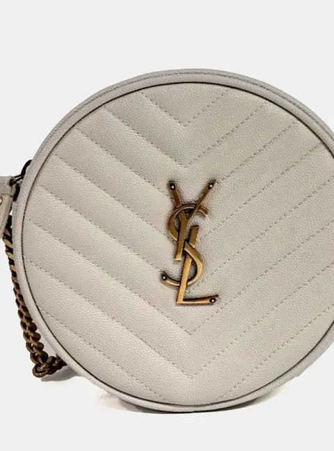 Saint Laurent Paris White Leather Round Camera Crossbody Bag
