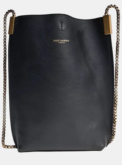 Saint Laurent Paris Black Leather Suzanne Hobo Chain Bag