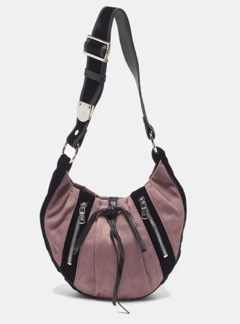 Saint Laurent Rive Gauche Black/Pink Logo Jacquard and Velvet Hobo