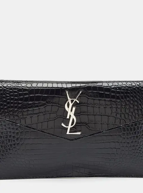 Saint Laurent Uptown Black Croc Embossed Leather Clutch