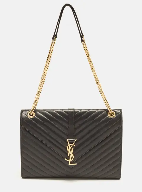 Saint Laurent Monogram Envelope Large Black Matelass&eacute; Leather Shoulder Bag