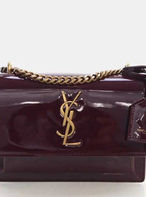 Saint Laurent Sunset Small Gloss Burgundy Patent Leather Shoulder Bag