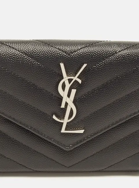Saint Laurent Cassandre Black Matelasse Leather Trifold Wallet