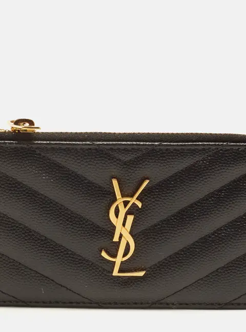 Saint Laurent Cassandre Black Matelass&eacute; Leather Zip Card Holder