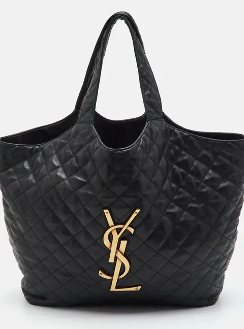 Saint Laurent Icare Maxi Black Quilted Leather Shopping Tote