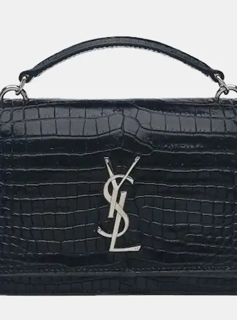 Saint Laurent Sunset Black Crocodile Embossed Leather Chain Bag Mini