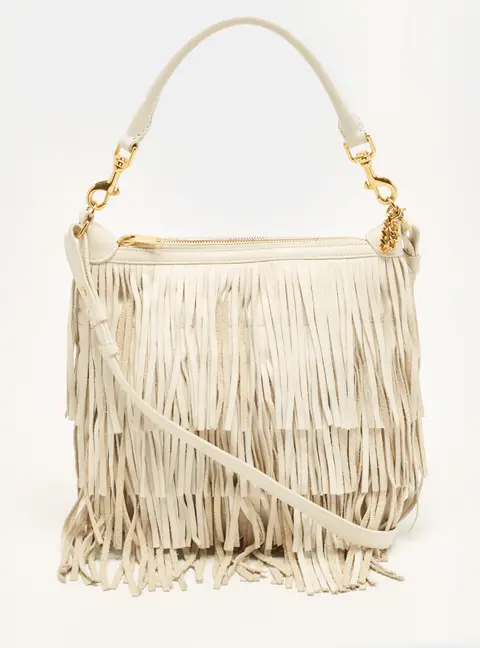 Saint Laurent Fringe Emmanuelle White Leather Hobo