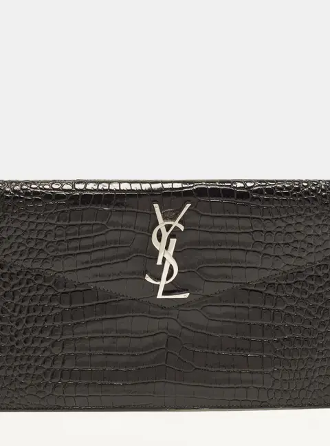 Saint Laurent Uptown Black Croc Embossed Leather Pouch