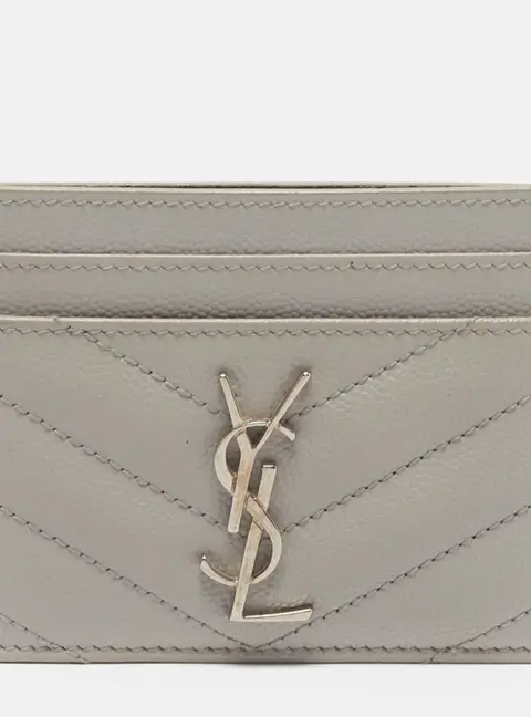 Saint Laurent Monogram Light Grey Matelass&eacute; Leather Card Holder
