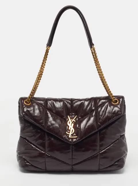 Saint Laurent Loulou Medium Black Puffer Patent Leather Shoulder Bag