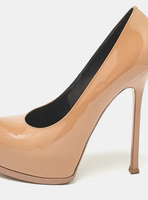 Saint Laurent Paris Tribtoo Size 40 Beige Patent Leather Platform Pumps