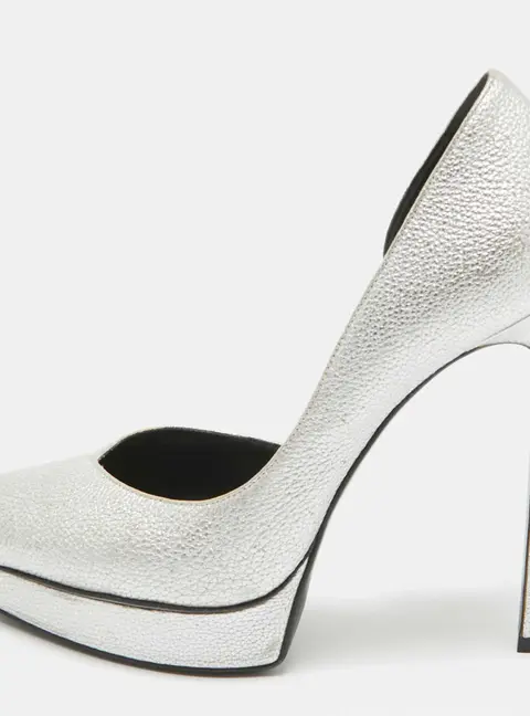 Saint Laurent Silver Leather Janis D'orsay Pumps Size 39