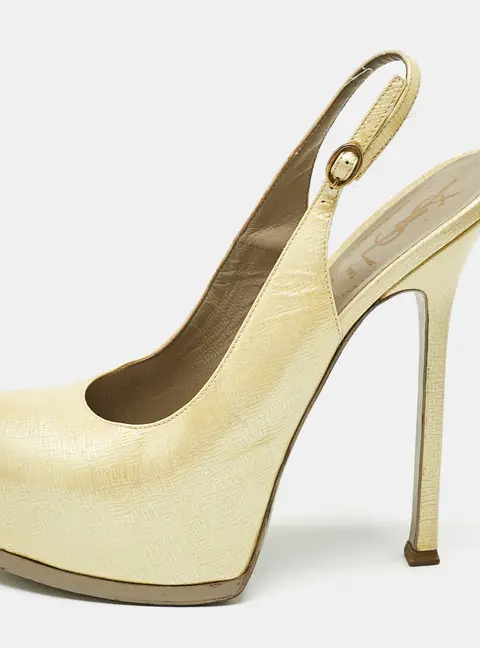 Saint Laurent Cream Leather Tribtoo Slingback Pumps Size 38.5