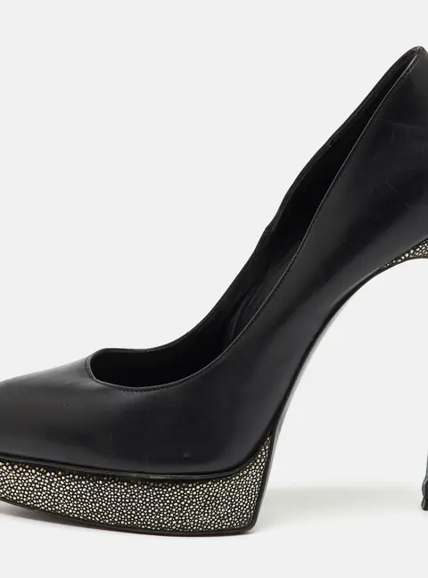 Saint Laurent Black Leather Janis Pointed Toe Platform Pumps Size 40