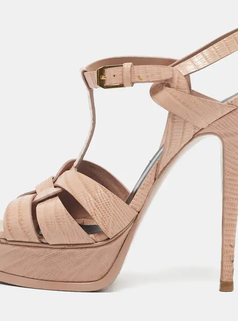 Saint Laurent Paris Tribute Size 38 Pink Lizard Embossed Leather Platform Sandals