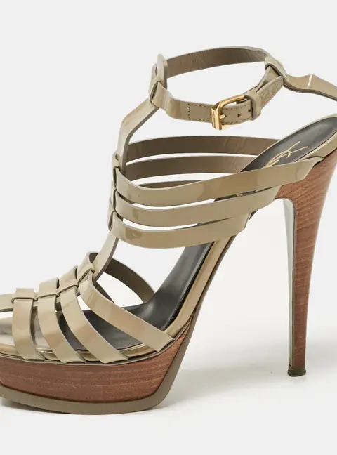 Saint Laurent Paris Size 39.5 Grey Patent Leather Ankle Strap Sandals