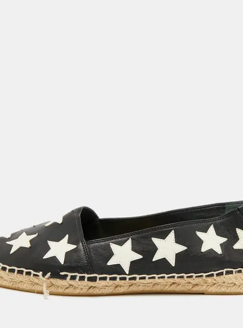 Saint Laurent Size 38 Black/White Leather Star Espadrille Loafers